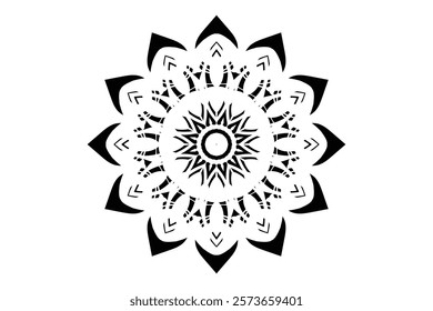 Symmetrical mandala with central circle and intricate sacred geometry patterns for meditation and decor	
