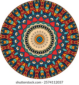 Symmetrical Mandala with Concentric Shapes and Intricate Details