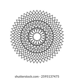 Symmetrical Mandala Design in Black and White with Geometric Shapes and Spiritual Symbols for Tranquil Meditation