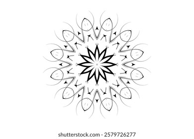 Symmetrical Mandala Design with Central Dot and Intricate Geometric Patterns	
