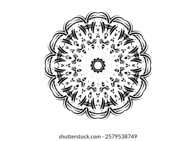 Symmetrical Mandala Design with Concentric Circles and Intricate Patterns	
