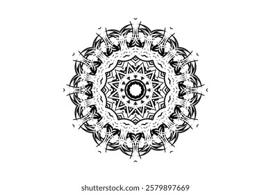 Symmetrical Mandala Design with Floral Pattern and Star Like Center	
