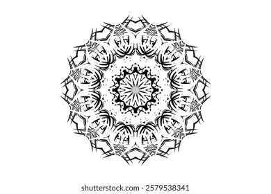 Symmetrical Mandala Design with Intricate Patterns and Central Circle	
