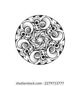 Línea Mandala Arte para libro de colorear.meditación Patrón de símbolos.terapia anti estrés.Enfermedad decorativa étnica Tatto Elements.Islam, árabe, indio,motivos otomanos.vector dibujado a mano.Ornamento de línea oriental