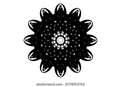 Symmetrical mandala illustration with central star and detailed floral patterns for spiritual art	
