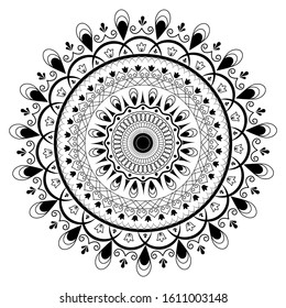 Symmetrical Mandala Pattern Design in Line Art.