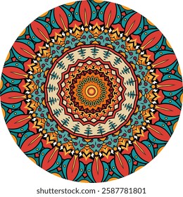 Symmetrical Mandala Pattern with Repeating Geometric and Organic Shapes