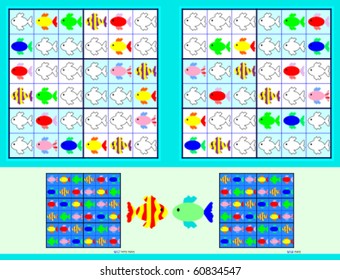 Symmetrical Mini-Sudoku vector set. Very Easy & Easy