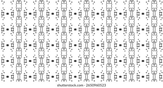 Symmetrical monochrome pattern featuring bold mirrored shapes and scattered dots. Ideal for digital prints, textiles, and artistic wallpapers.