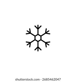 A symmetrical monoline snowflake or ice crystal graphic symbolizing winter. cold. and Christmas. isolated on a white background.