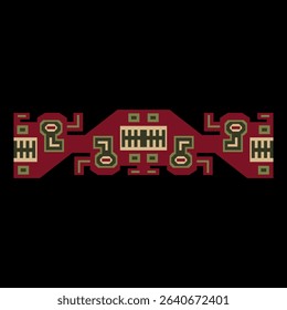 Symmetrical native American design from ancient Peru. Wari or Huari culture. Indigenous ethnic border. On black background.