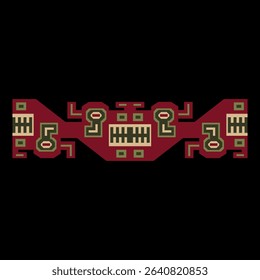 Symmetrical native American design from ancient Peru. Wari or Huari culture. Indigenous ethnic border. On black background.
