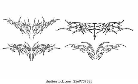 Symmetrical neo tribal sigilism Pattern Cyber ​​Gothic Elements in Abstract White black vector set