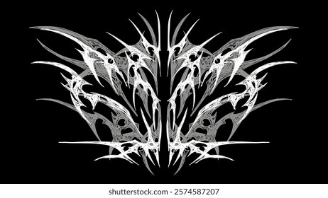 Symmetrical neo tribal sigilism Pattern Cyber ​​Gothic Elements in Abstract White black vector design for t-shirt print apparel 