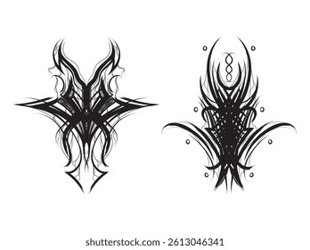 Symmetrical Neo Tribal Sigilism Pattern pack Elements in Abstract Design on white background suitable for Clothing and tattoos . tribal tatoos vector