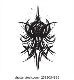 Symmetrical neo tribal sigilism symmetrical shapes. Cyber ​​Gothic Element vector design pattern in Abstract black and White colors