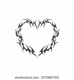 Symmetrical Neo tribal y2k heart shapes vector black white design for t-shirt print apparel decoration