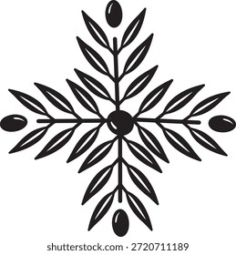 Ilustração simétrica do vetor do ramo de oliveira. Ícone de natureza de símbolo de paz. Elemento vegetal mediterrânico. Arte floral.