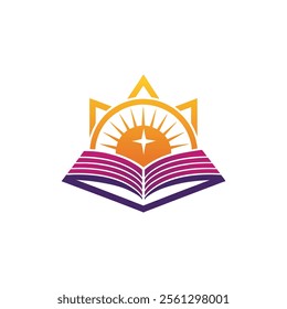 A symmetrical open book with a sun and star frame, designed for professional and clean branding needs.
