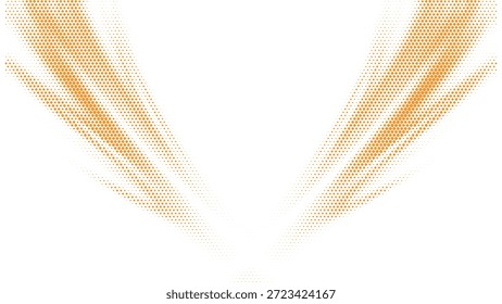 Meio-tom laranja simétrico pontilhado raios curvados expandindo do centro em branco plano de fundo Vetor ilustração