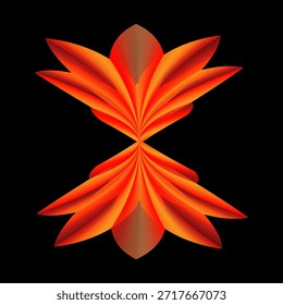 Arte vectorial simétrico de espirógrafo naranja sobre fondo negro. Patrón floral geométrico Abstractas del guilloche para el diseño de la seguridad, el ornamento lujoso, y la estética generativa digital moderna
