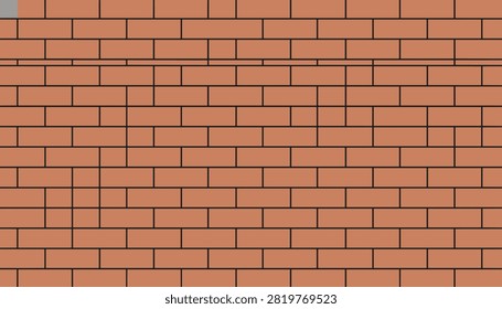 Symmetrical orange terracotta brick wall texture pattern with clean black mortar joints for construction background.