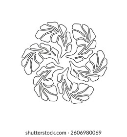 Symmetrical ornament featuring stylized outline leaves arranged in a circular pattern. Natural design with smooth curves, perfect for eco-friendly branding
