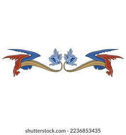 Symmetrical ornament or frame with two fantastic medieval winged dragons. Gothic illuminated manuscript design.