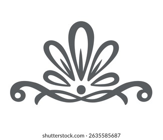 Symmetrical ornamental divider with stylized floral petals and elegant scrolls. Great for invitations, logos, or decorative frames. Vector illustration.