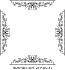 symmetrical ornamental illustratiion in classic style with elegant leaf and swirl motifs.