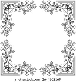 symmetrical ornamental illustratiion in classic style with elegant leaf and swirl motifs.