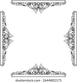 symmetrical ornamental illustratiion in classic style with elegant leaf and swirl motifs.