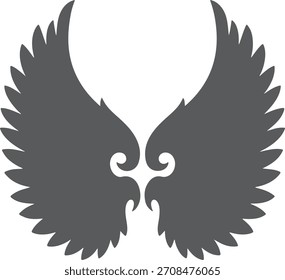 A symmetrical pair of wings, symbolizing freedom and aspiration, are presented in a minimalist design. The wings are elegantly spread, creating a sense of soaring and lightness.