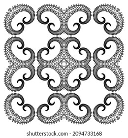 Symmetrical pattern of abstract shapes. Created using black on a white background.