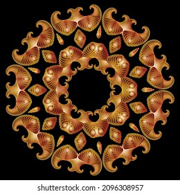 Symmetrical pattern of abstract shapes. Created using a gradient color for a picture that has a gradient fill, on a black background.