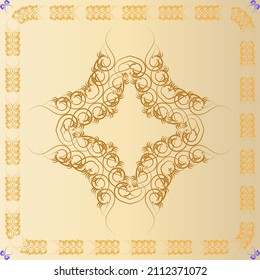 The symmetrical pattern of abstract shapes creates an ornament in the form of a colorful and bright pattern. Ornament on a brown, gradient background.