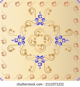 The symmetrical pattern of abstract shapes creates an ornament in the form of a colorful and bright pattern. Ornament on a brown, gradient background.