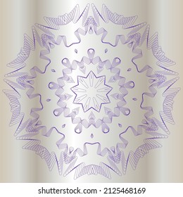Un patrón simétrico de formas abstractas crea un adorno en forma de una hermosa flor azul. Ornamento en un fondo degradado.