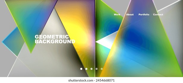 A symmetrical pattern of colorful triangles and rectangles in tints and shades of electric blue on a gray background, creating a vibrant and modern design