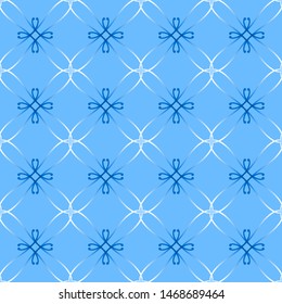 Symmetrical pattern of curves of fine gradient lines with floral elements. Floral geometric abstract monochrome blue background. Seamless graphic texture, illustration,vector