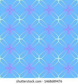 Symmetrical pattern of curves of fine lines with floral elements. Floral geometric abstract color pattern on blue background. Seamless texture, gradient lines graphic illustration,vector
