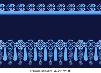 Symmetrical pattern features traditional woven motifs inspired by Southeast Asian tribal textiles, showcasing geometric shapes and stylized nature elements in a pixel-art style.