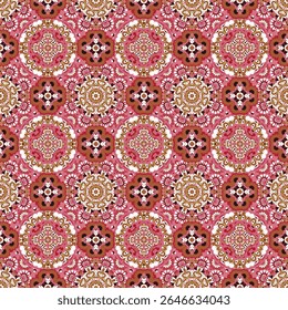A symmetrical pattern featuring intricate floral and geometric designs in warm tones.