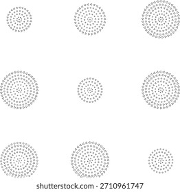 Symmetrical pattern of geometric shapes arranged into circular compositions art