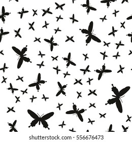Symmetrical pattern of random butterflies black on white. Suitable for festive and celebratory decoration