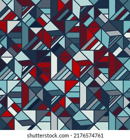 symmetrical pattern of rectangles and triangles blue red
