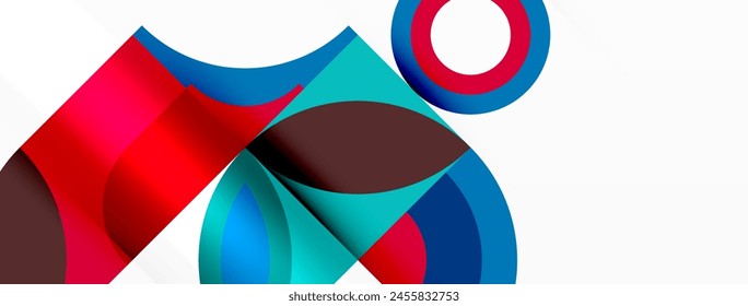 A symmetrical pattern of red, blue, and brown circles with a white circle in the middle on a white background, reminiscent of modern art painting