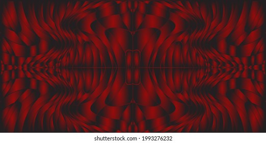 Symmetrical pattern of red ribbons swirled on a black background. Use for textures and design.