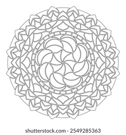 Patrón simétrico en el yoga tántrico del budismo y el hinduismo. Ornamento de mandala de contorno para colorear y scrapbooking. Un elemento de diseño para el desarrollo de una composición de color