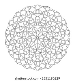 Patrón simétrico en el yoga tántrico del budismo y el hinduismo. Ornamento de mandala de contorno para colorear y scrapbooking. Un elemento de diseño para el desarrollo de una composición de color